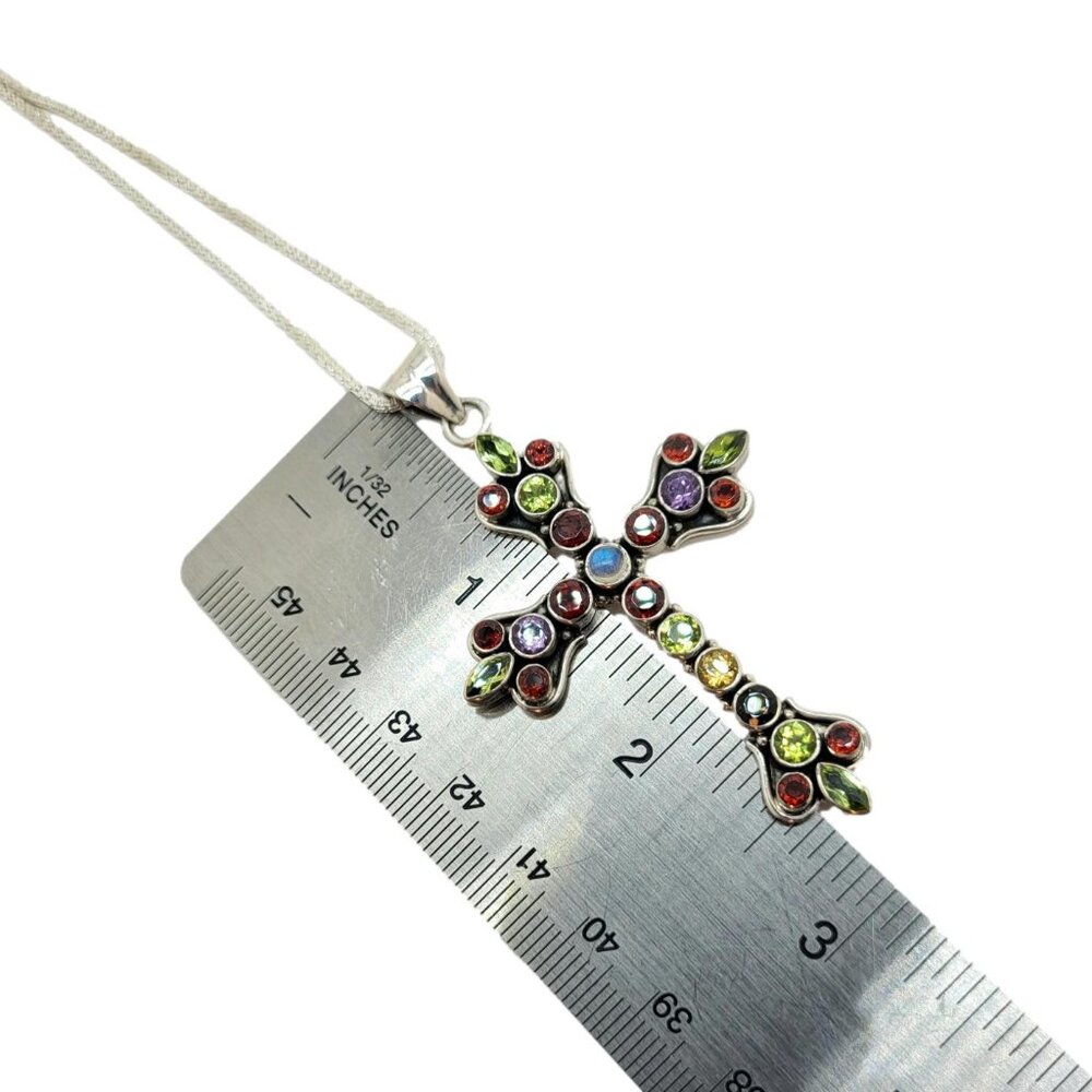 Fleur de Lis Gemstone Cross Pendant with Chain Nicky Butler .925 Sterling Silver - Picture 11 of 12